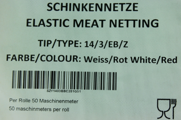Schinkennetz rot/weiß PE Garn Räuchernetz Netz für Lachsschinken Kal: 14 Maschen / 50 Meter